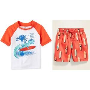 The Children's Place Sport Baby Boys Orange Rash Guard Swim Set Size 18-24